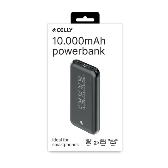 POWER BANK CELLY NERO DA 10000 mAh CON DUE PORTE USB 2.1A-1