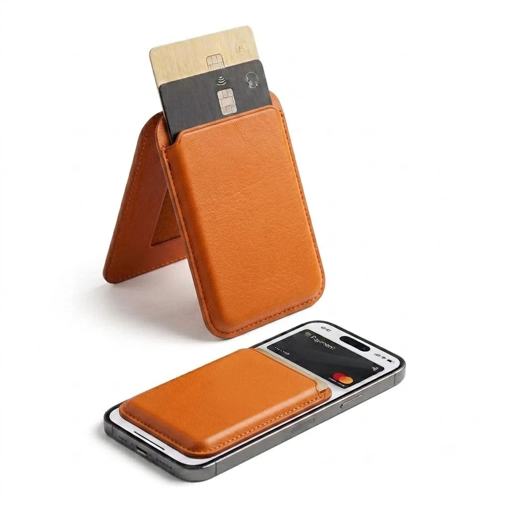 PORTACARTE MAGNETICO CON SUPPORTO POGGIA SMARTPHONE IN SIMIL PELLE ORANGE COSMIC